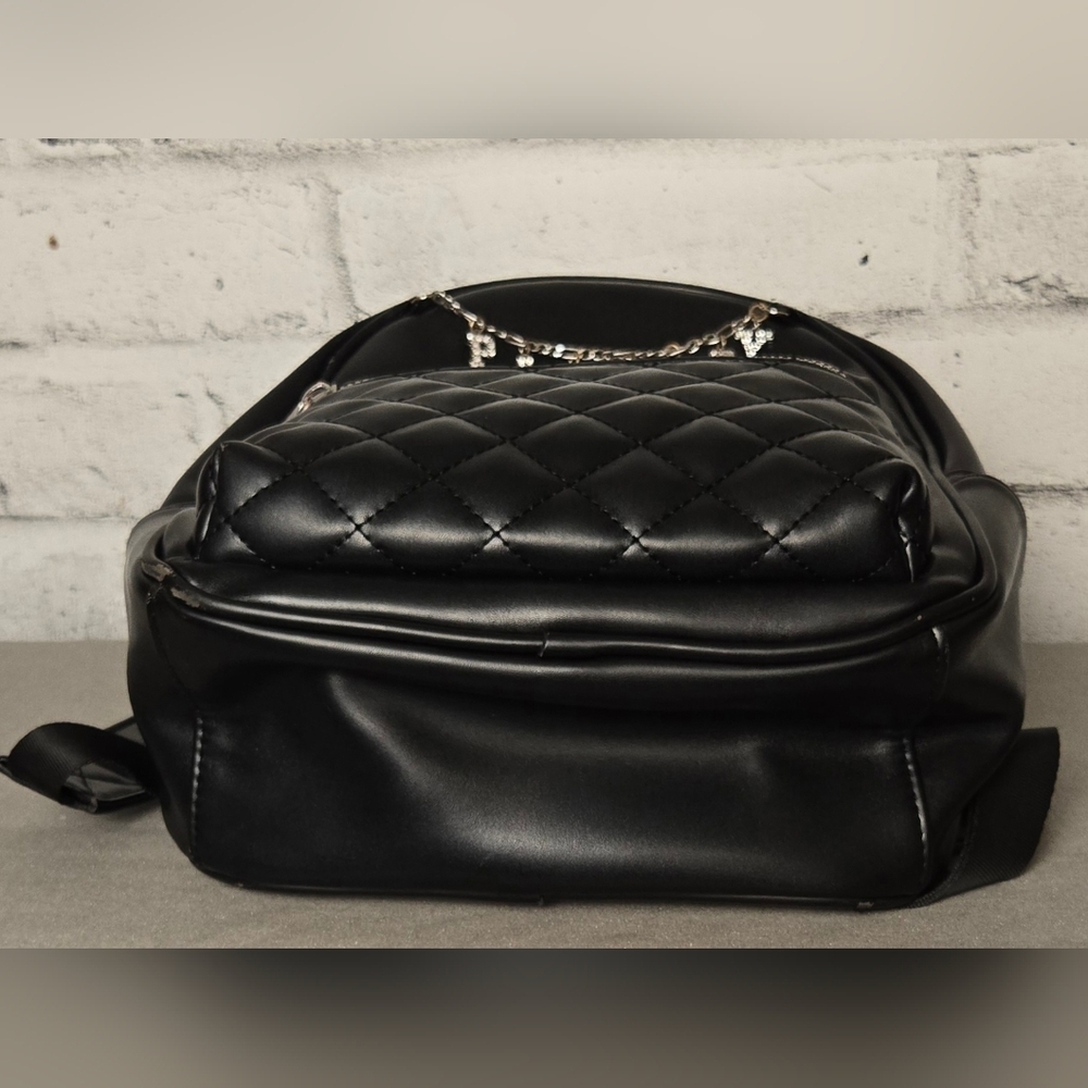 Playboy Quilted Black Faux Leather Mini Backpack with Rhinestone Charm - Picture 7 of 9